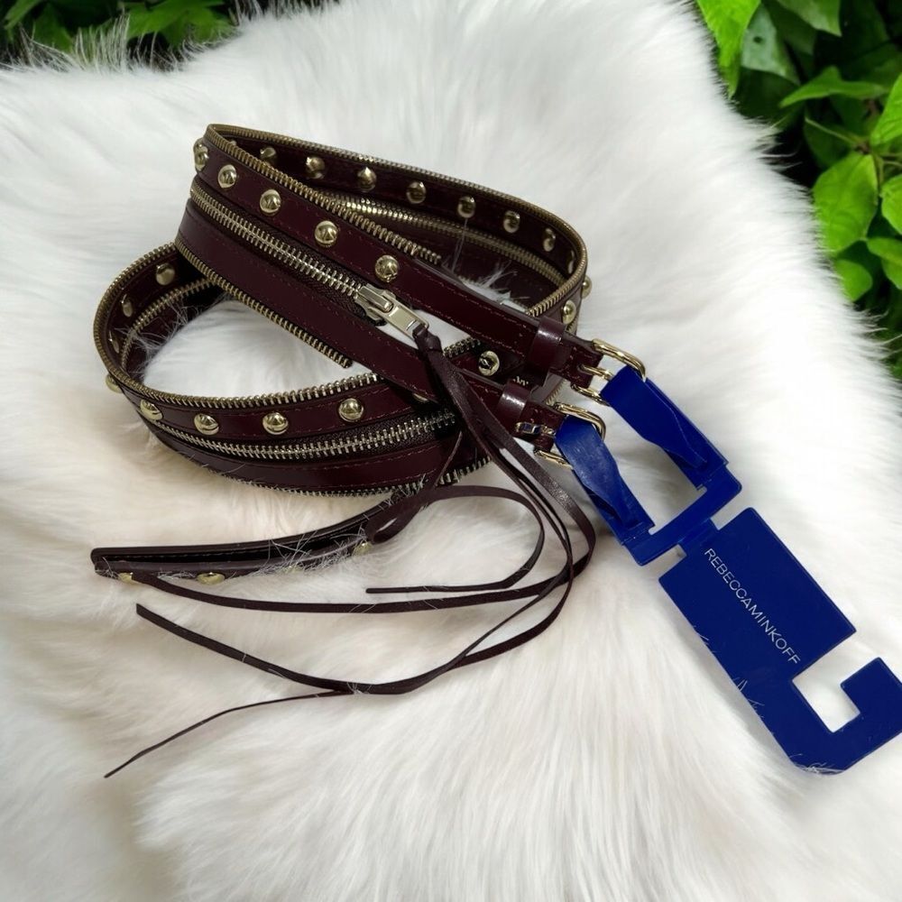 NWOT Rebecca Minkoff Burgundy Burgundy Gold Studded Leather‎ 2 Way Belt -- L